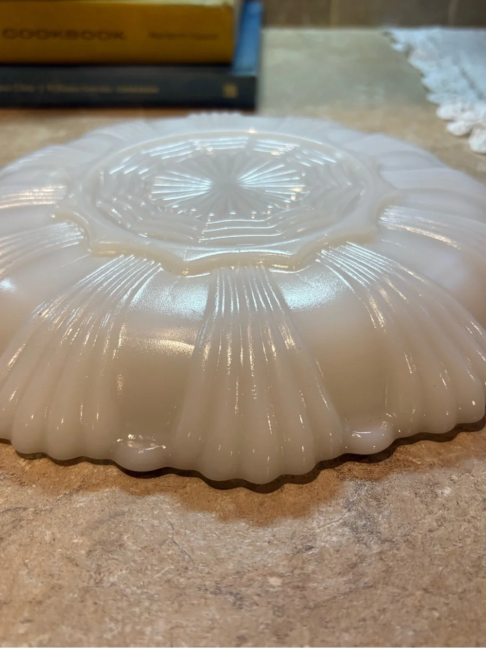 Vintage Milk Glass Gold Trim Deviled Egg Serving Platter